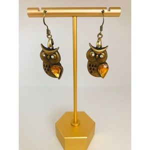 Bronze Owl Fishhook Earrings
